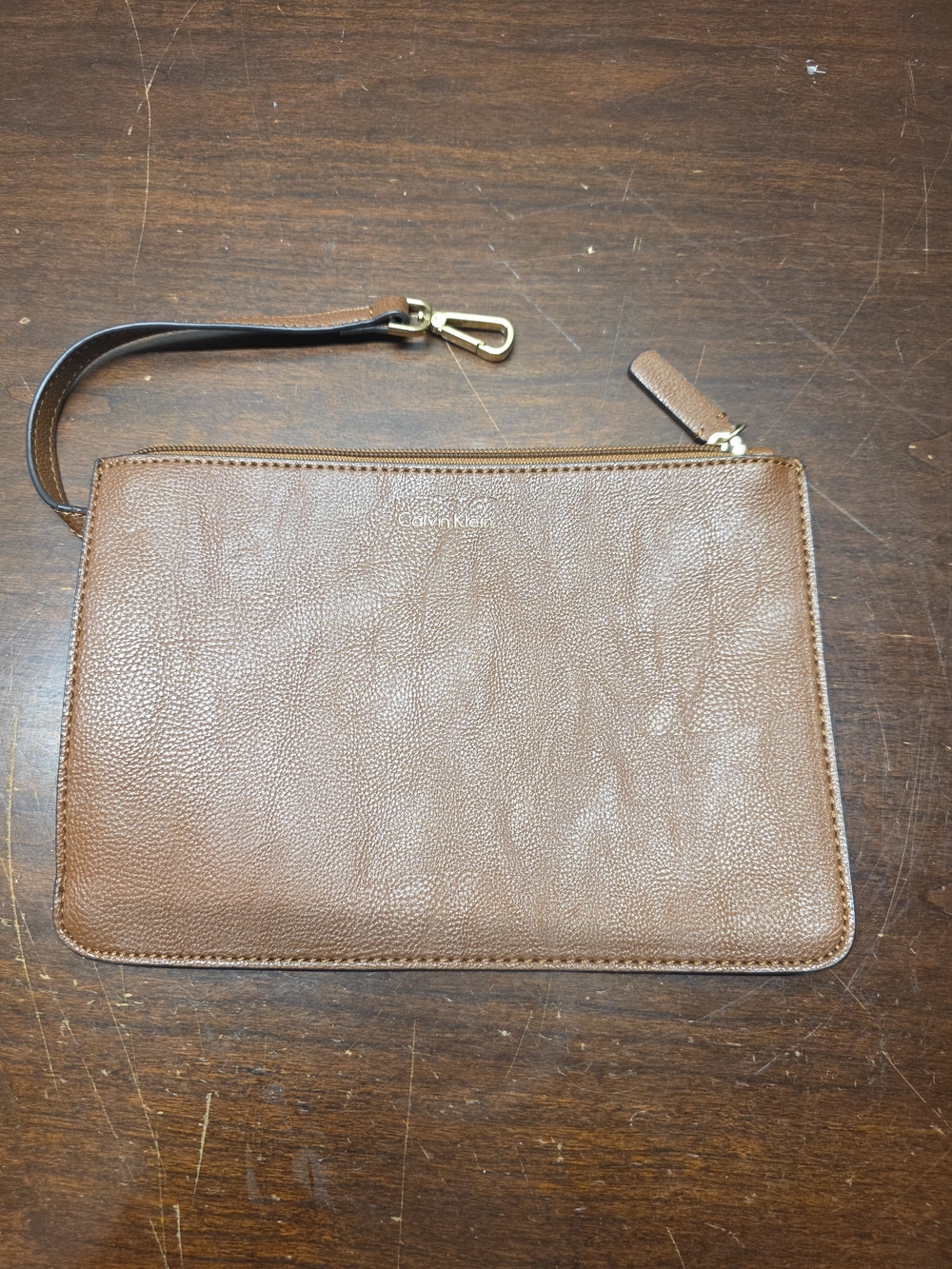 Calvin Klein Brown Leather Wristlet Pouch